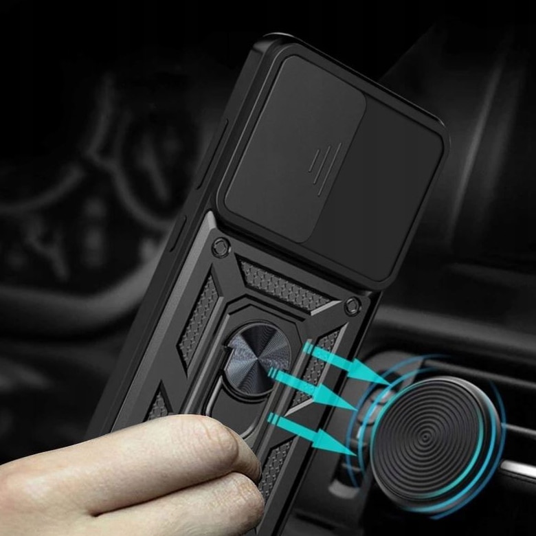 Husa pentru Xiaomi Redmi Note 12 Pro+ 5G Premium Hybrid Armor Kickstand, Slider Camera, Antisoc, Protectie Superioara, Negru