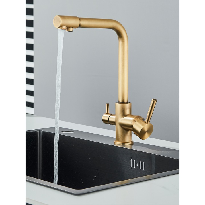 Set filtrare apă RO7 cu baterie bucătărie Ari Venom, alama, 12 litri, 7 etape