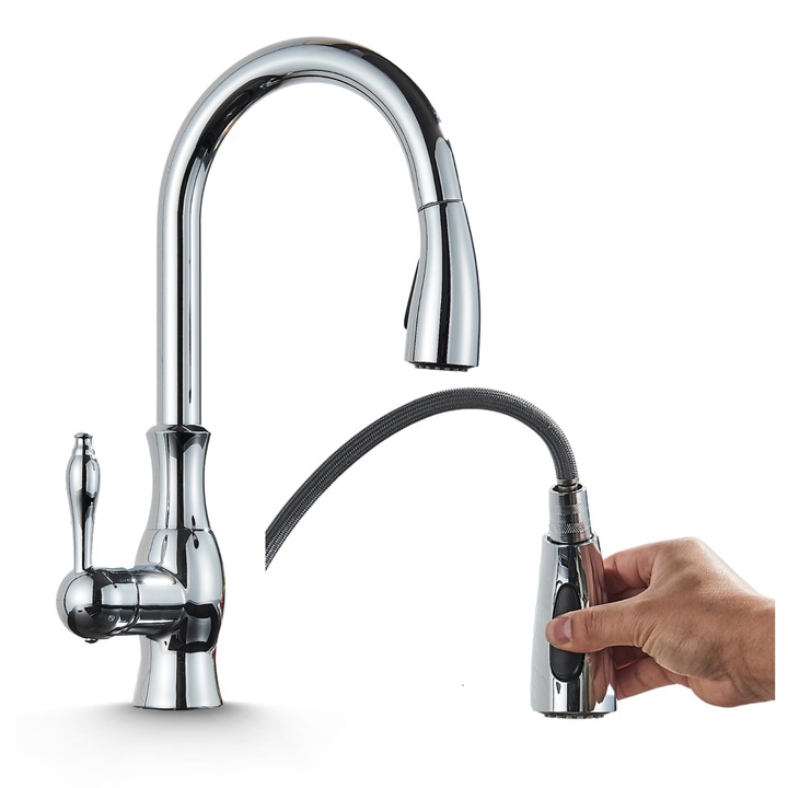 Baterie bucatarie Ari Cascade, crom, gat flexibil extractibil