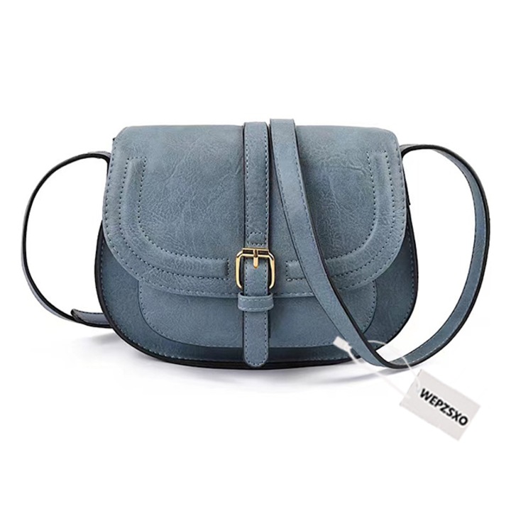 Дамска чанта, WEPZSXO, Екологична кожа, 25x20x11см, Синя