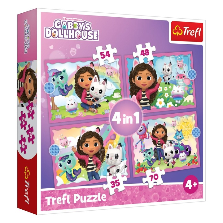 Детски пъзел Trefl, 4в1, Gabby's Dollhouse, 207 части, 4+години