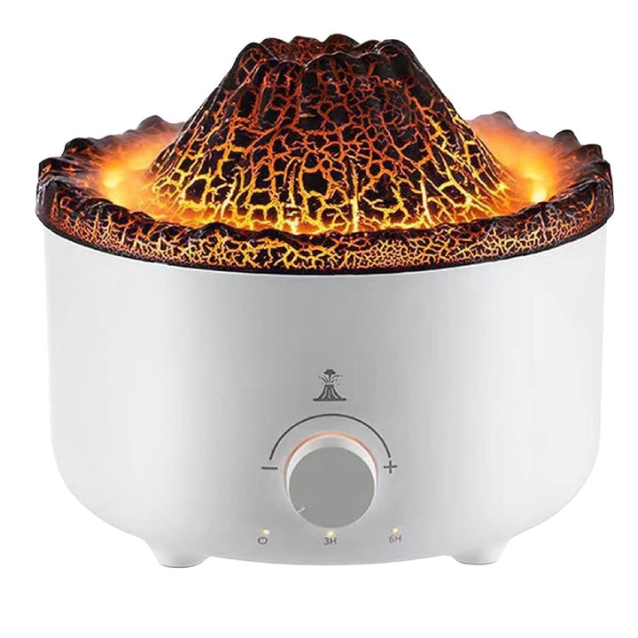 Арома дифузер Atron Vesuvius, За етерични масла, С ултразвук, 560 мл, Ефект на пламък, Ефект на вулкан, Бял