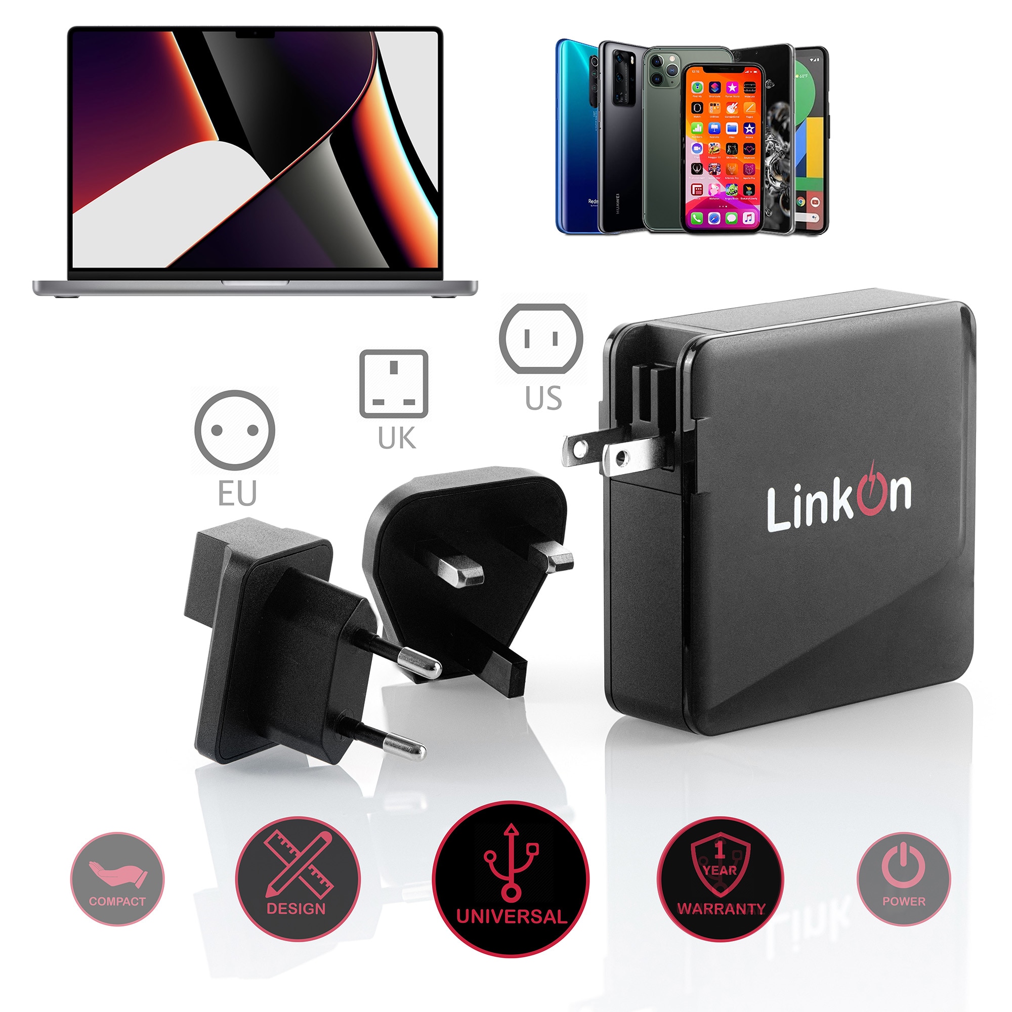 Incarcator LinkOn, 140W PD3.1, Pentru Laptopuri, Tablete Si Telefoane ...