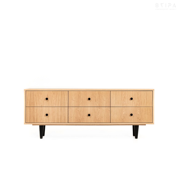 Comoda TV Crown, Stipa, 190 x 66 x 43, furnir de stejar