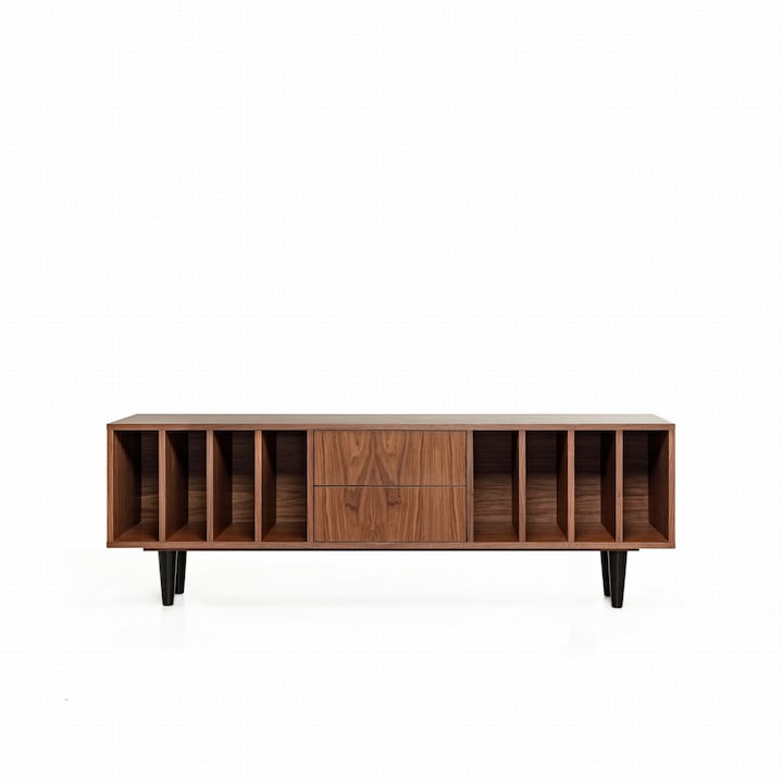 Comoda TV Nolana, Stipa, 190 x 56 x 43, furnir de nuc american