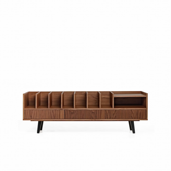 Comoda TV Poppy, Stipa, 190 x 56 x 43, furnir de nuc american
