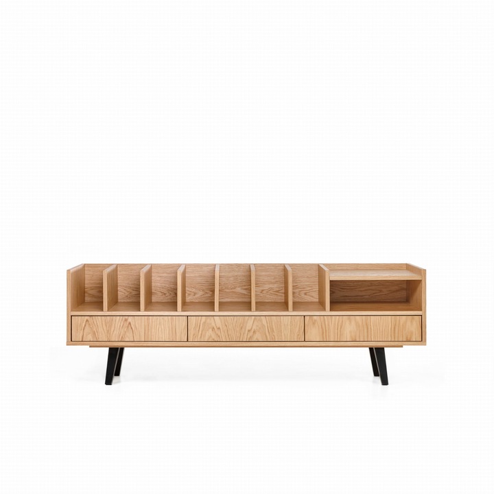 Comoda TV Poppy, Stipa, 180 x 56 x 43, furnir de stejar