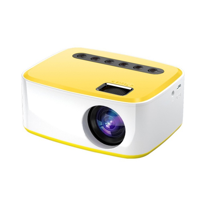 Видео WiFi проектор KINSI, преносим, кабелно/безжично екранно излъчване, 1920 x 1080 Full HD, USB/5V-2A, жълто бял