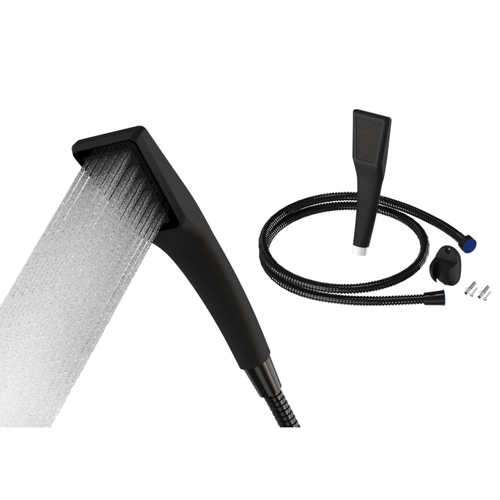 Set cap de dus, GRANITAN, PVC, Negru