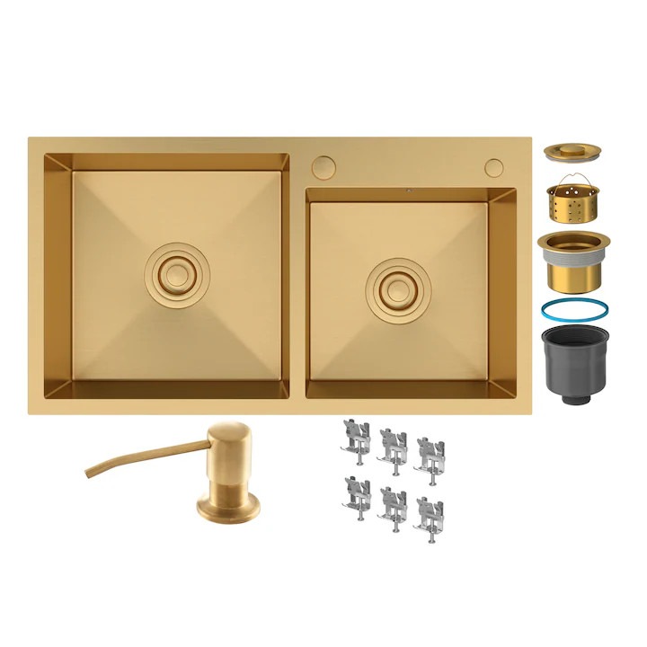 Pachet Chiuveta Bucatarie Granitan BARI784, Otel Inoxidabil Premium, Dubla Cuva Aurie 780x430x210mm, Sifon Complet, Dozator Lichid Integrat, Scurgator Telescopic Ajustabil, Rezistenta la Socuri Termice, Zgarieturi si Decolorare, Design Mode