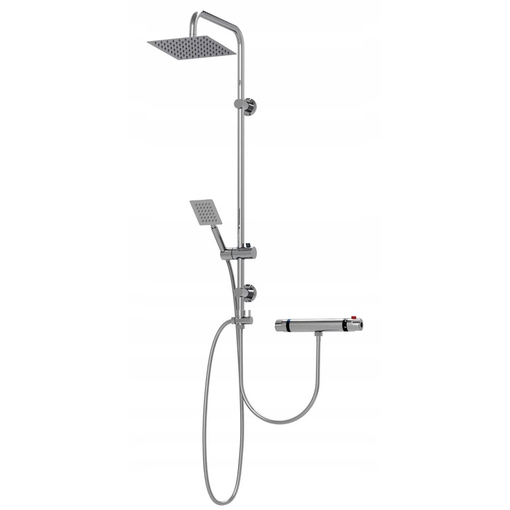 Set Dus Termostatic Detti Toba, Coloana cu Para de Ploaie XXL 20cm, Baterie Termostatica Anti-Oparire 38C, Inaltime Reglabila 95cm, Crom, Design Modern, Material Premium, Montaj Simplu, Confort si Siguranta in Baie