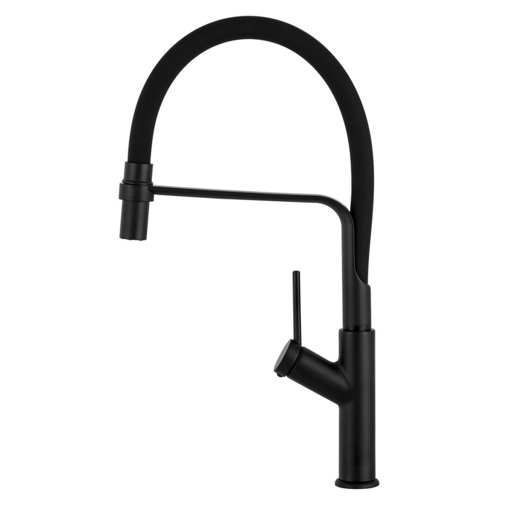 Смесител за кухня с гъвкав чучур, Гранитан, Черен
