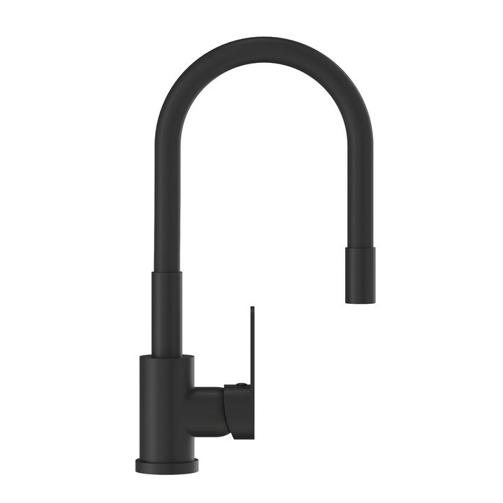 Baterie Bucatarie, Granitan, Grado, Neagra Cu Pipa Flexibila 360°, Robinet Rotativ Cu Perlator, Design Modern, Durabila Si Rezistenta La Coroziune, Usor De Montat, Ideala Pentru Orice Bucatarie, Functionalitate Ridicata