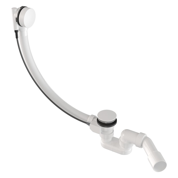 Sifon Automat Cada, Granitan, Alb, Cu Preaplin Si Buton Rotativ, Dop Din Otel Inoxidabil, Calitate Inalta, Rezistent La Coroziune, Usor De Montat, Design Modern, Ideal Pentru Orice Cada