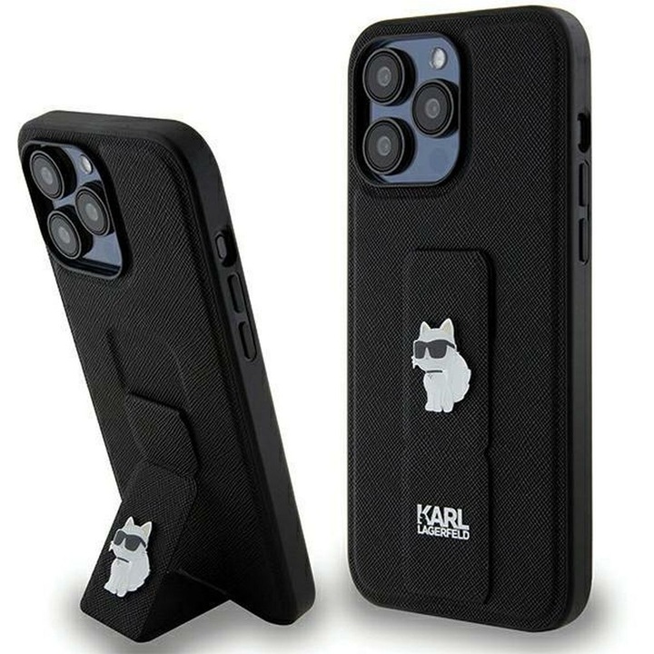 Eredeti tok KARL LAGERFELD KLHCP13XGSACHPK for iPhone 13 Pro Max (Gripstand Saffiano choupette PIN / black)