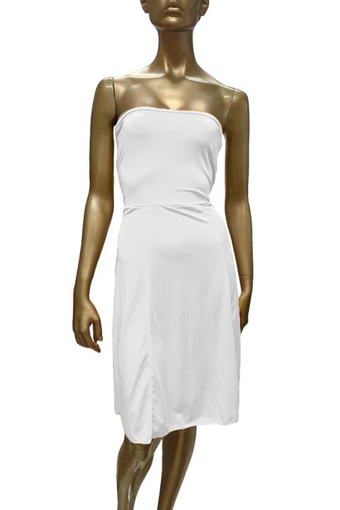 Дамска рокля JUP, Голи рамене, Средна дължина, Бял, Бял