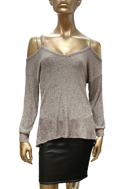Bluza pentru femei JUP 10-438, cu umar dezactivat, cu potrivire lejera, elastica, gri, Gri inchis, M