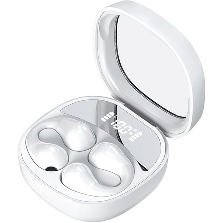 Vezeték nélküli fülhallgató, Sundiguer, Bluetooth 5.3, HD mikrofon, érintésvezérlés, LED kijelző, univerzális, fehér