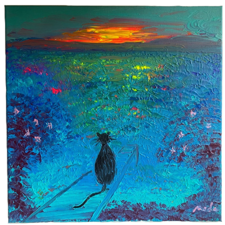 Ръчно рисувана картина, котка, 40x40 - eMAG.bg