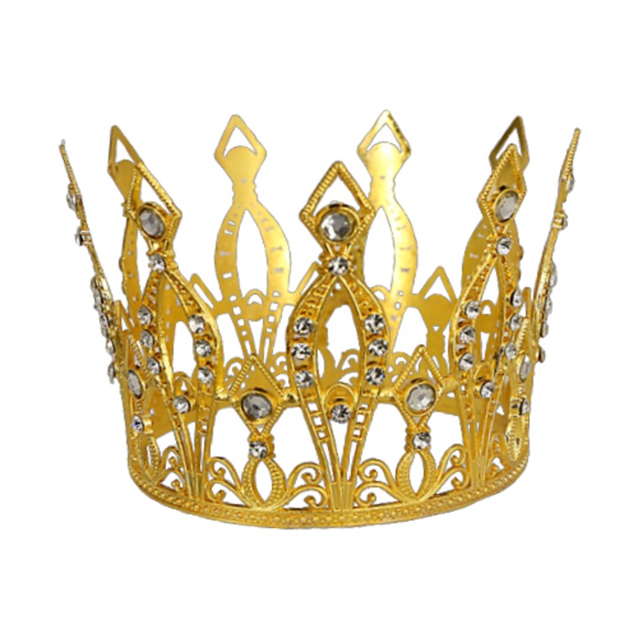 Coronita aurie cu strasuri, ®VERSAGO, decoratiune pentru ornat torturi si aranjamente, 6 x 6.7 cm