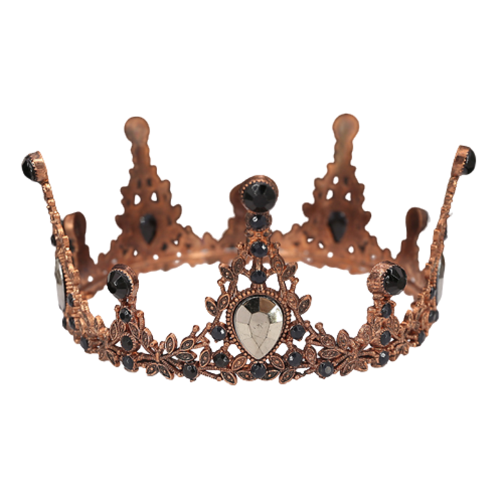 Медна барокова корона с черни кристали, VERSAMAG, украса за торти и аранжировки, 6х12,5 см