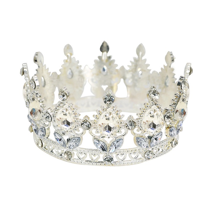 Сребриста корона с кристали, VERSAMAG, украса за украса на торти и аранжировки, 4,5х8,2 см