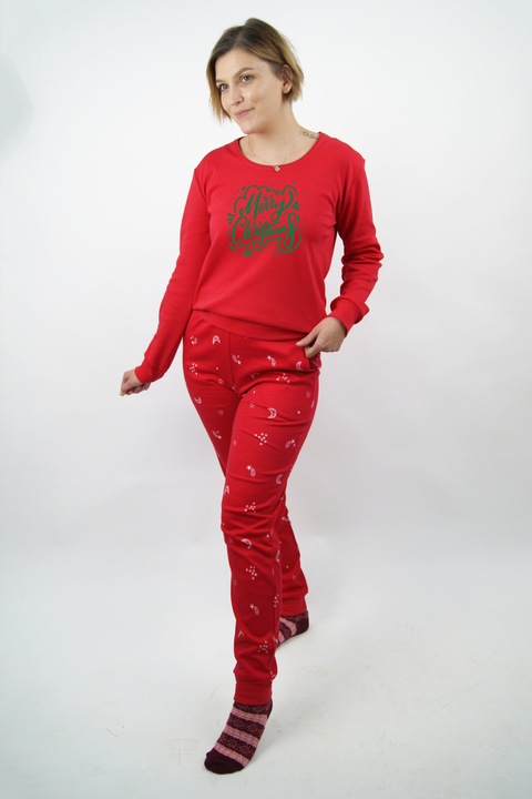 Pijama pentru femei personalizat merry christmas everyone, Rosu, 2XL