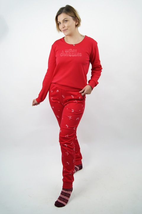 Pijama pentru femei personalizat merry christmas elements in text, Rosu, XL