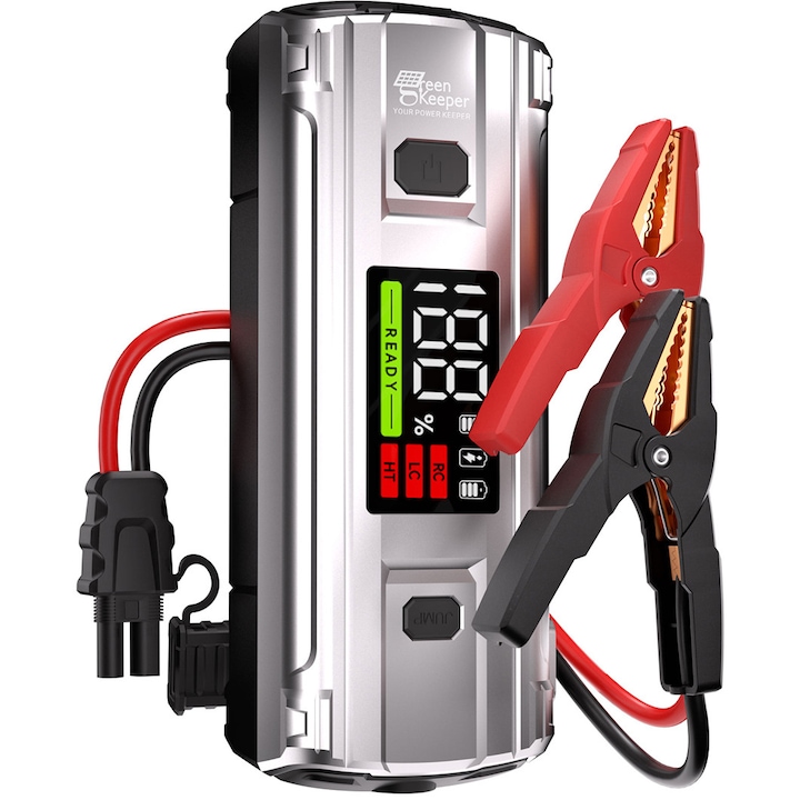 Starter Auto Portabil, Redresor Auto 3000A, Robot De Pornire 20000mah de 12V, 8L pe Benzina si 7.5L Diesel, 65W incarcare rapida, Jump Starter Booster, GREEN KEEPER