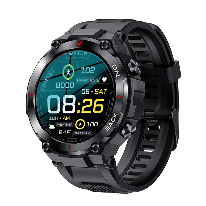 Smartwatch barbati, 1.32 Inch, Compatibil cu Android/iOS, IP67, Negru