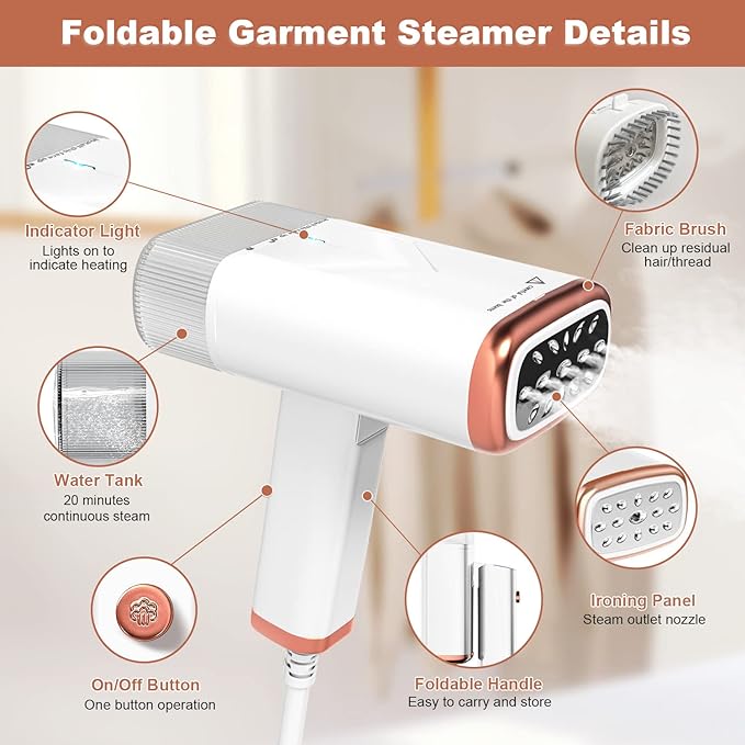 Fier de calcat cu aburi, portabil, compact, cu rezervor detasabil, 1000 W, incalzire rapida in 30 secunde, ideal pentru deplasari, concedii