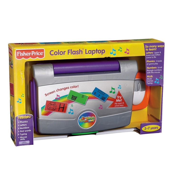 Лаптоп Fisher Price Fun 2 Learn с цветен екран и клавиатура на Български език, 021863, Лилав