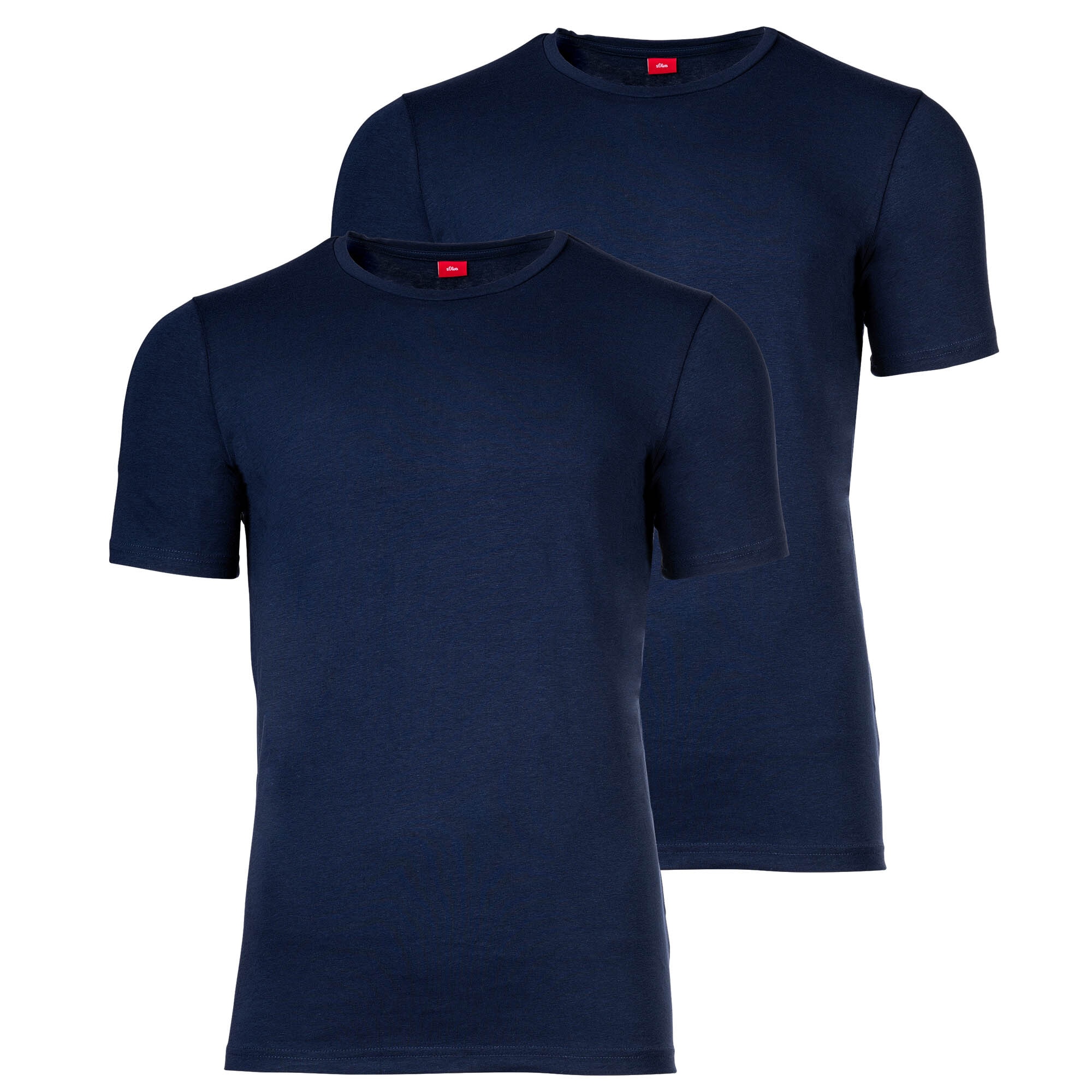 s.Oliver, Set de tricouri cu decolteu la baza gatului - 2 piese, Marine Blue, S