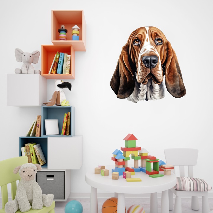 Sticker decorativ perete, auto si geam, Caine -Basset Hound model 2, 20 CM