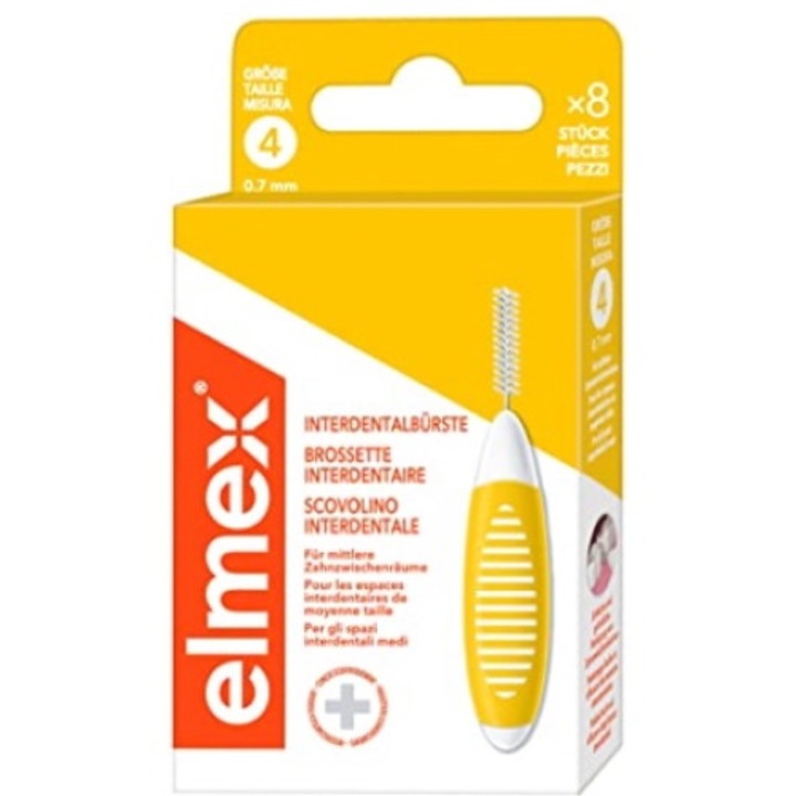Set 8 periute interdentare, Elmex, spirala cu fibre moi, galben