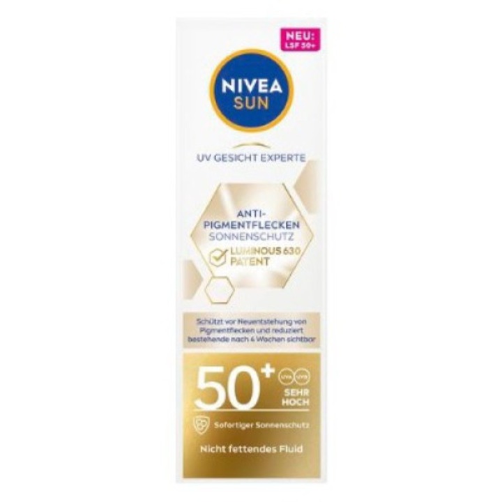Флуид за тен за лице против пигментни петна, Nivea Sun, SPF 50+, 40 мл
