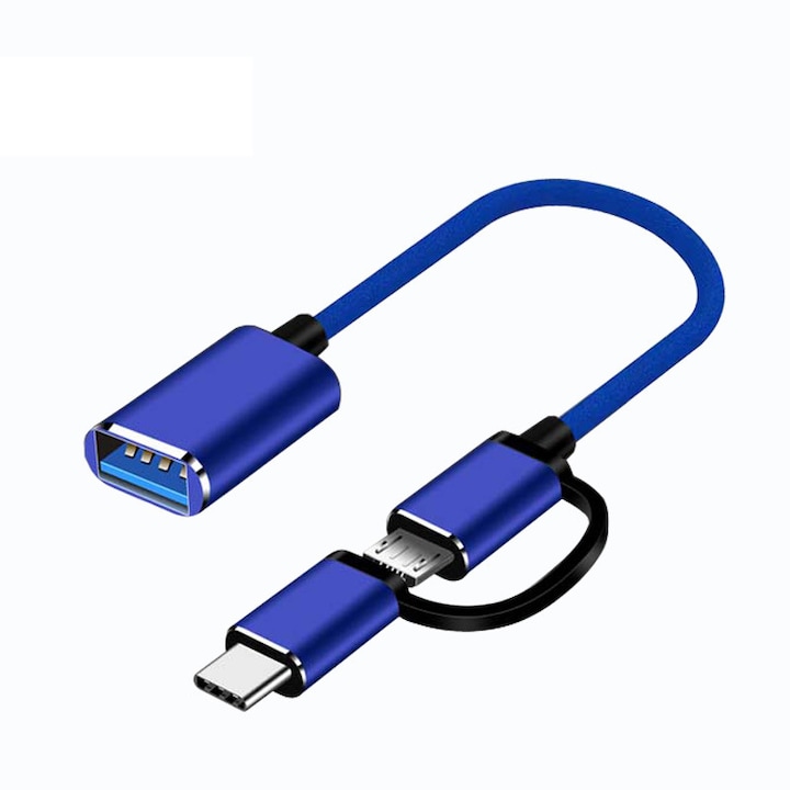 Cablu adaptor OTG 2-in-1, SiHOiSi, Type-C +Micro USB, Albastru