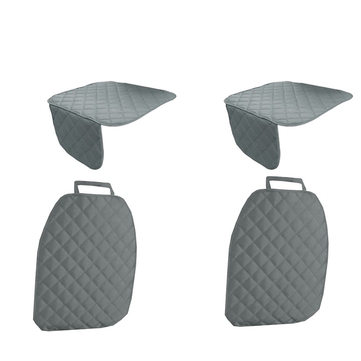 Set 4 protectii auto, matlasate, universale, gri, lavabile, impermeabile, doua sezut scaun sau bancheta si doua spatare simple, Metru Patrat