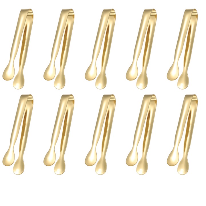 Set 10 clesti pentru zahar, inox, auriu, 11x1.6cm
