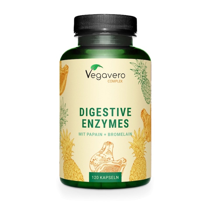 Supliment alimentar Vegavero, Digestive Enzymes Complex 120 Capsule, Complex de enzime digestive