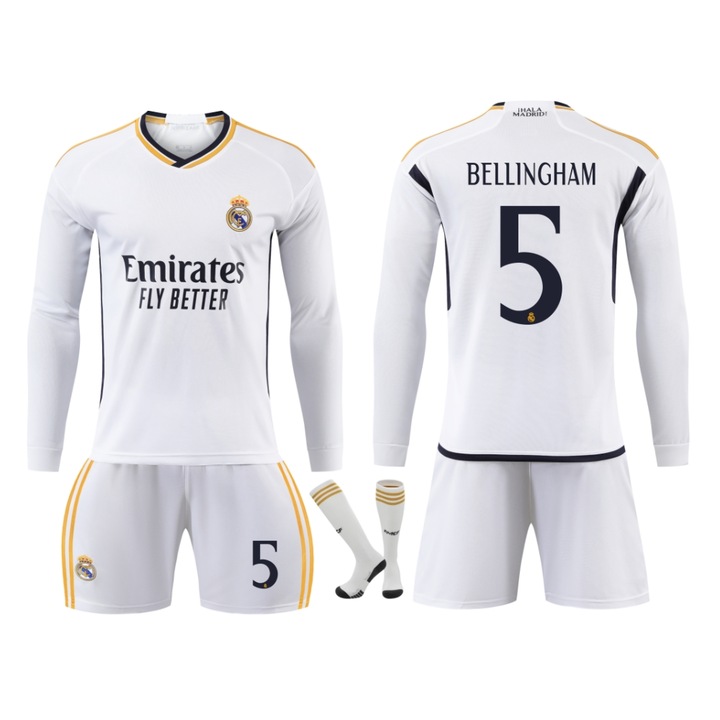 Детска спортна екипировка Real Madrid Bellingham Футболна фланелка с дълъг ръкав