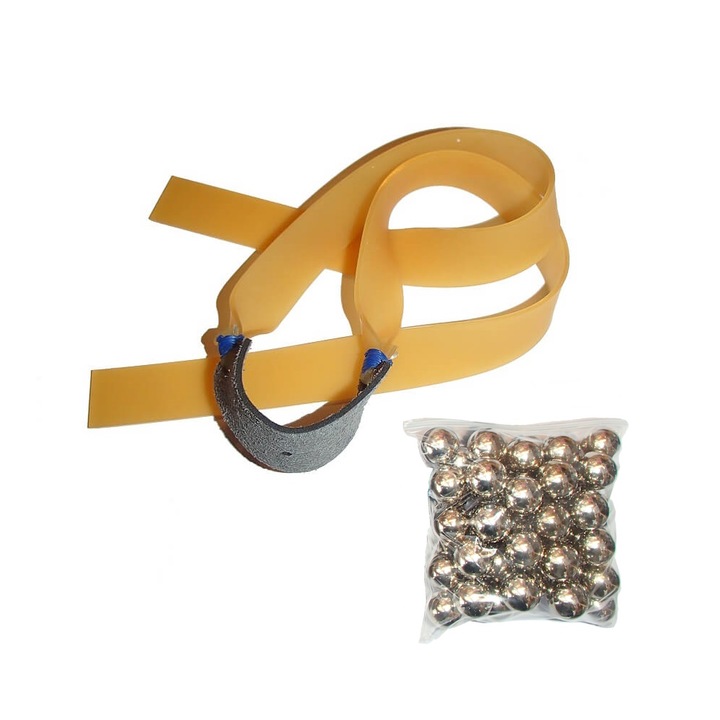 Ipari gumi hevedergumi készlet 2mm, 1,6cmx30cm és 30db acélgolyó 15mm, lövedékzseb köveknek és golyóknak 3x9cm