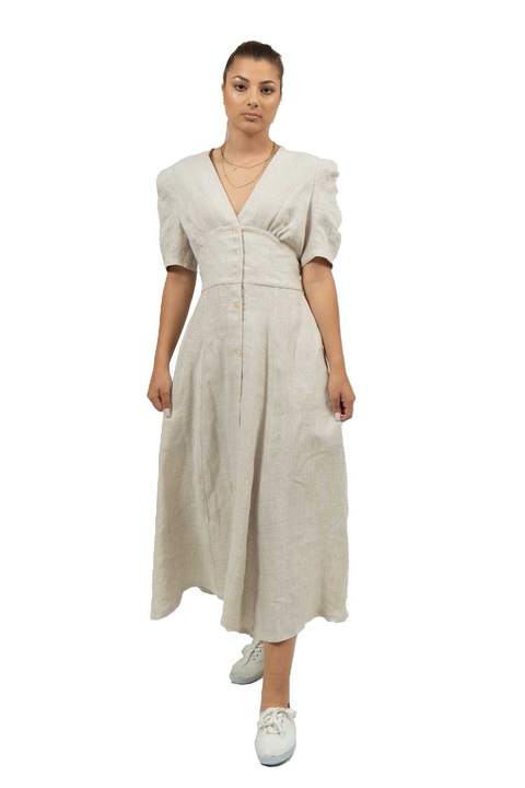 Rochie Lo Spaccio Jeana in dungi gri deschis, Ecru