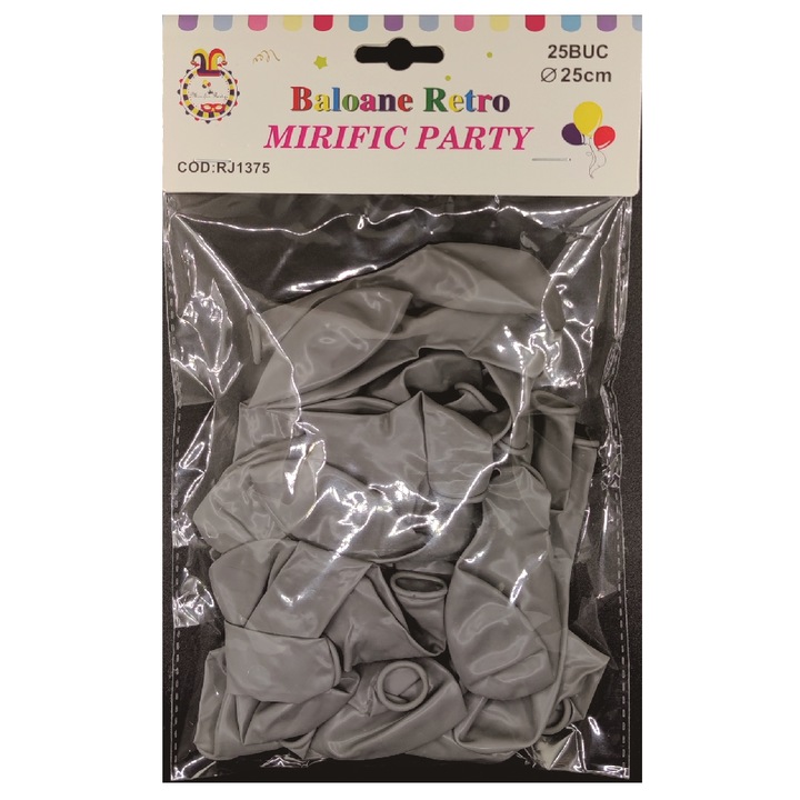 Balon party latex, gri, 25 cm, 25 buc
