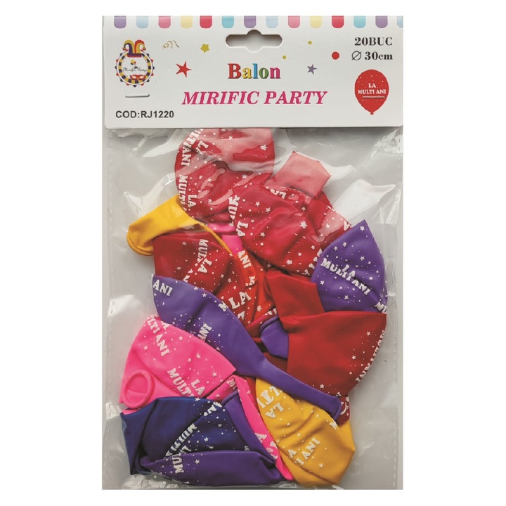 Balon party latex, rosu, violet, roz, galben, stea, la multi ani, 30 cm, 20 buc
