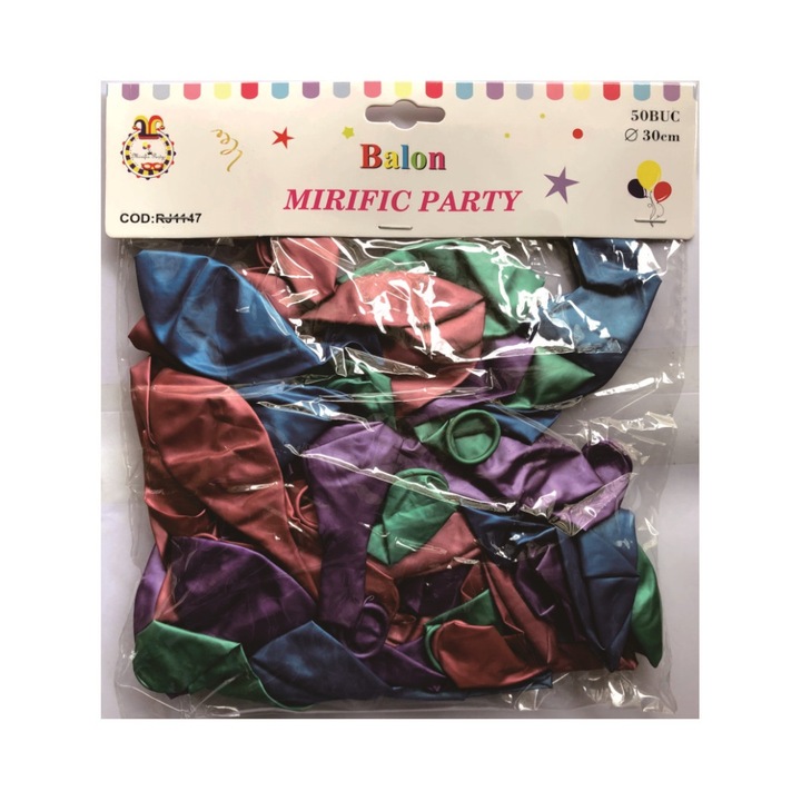 Balon party latex, multicolor, 30 cm, 50 buc