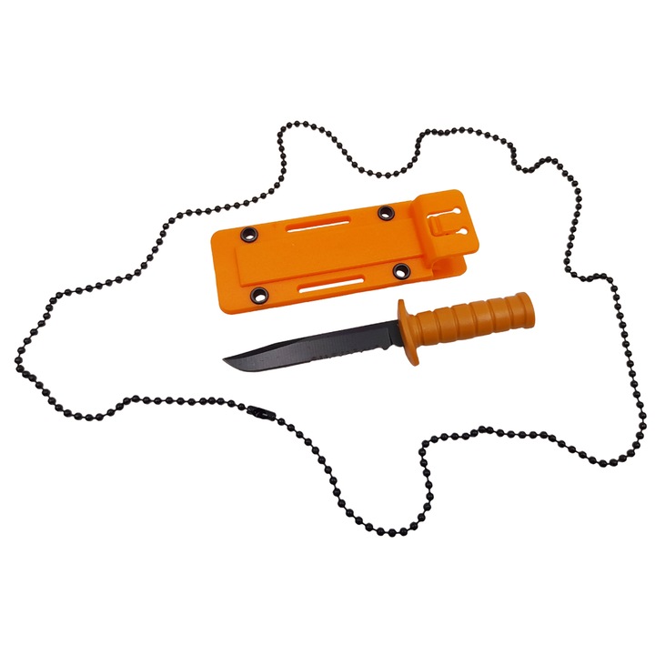 Cutit tactic de vanatoare Depox, Military Specialist, 10 cm, portocaliu, teaca cu lant inclusa