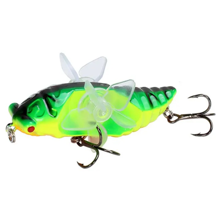 Vobler cicada topwater 7–8 cm 15.4 g, insecta artificiala cu palete rotative duble, ideal pentru pescuit la suprafata in zone cu vegetatie si apa mica