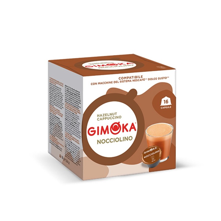 Кафе капсули GIMOKA NOCCIOLINO CAPPUCCINO, за система Dolce Gusto, кафе капучино с вкус на лешник, 160 гр., 16 бр