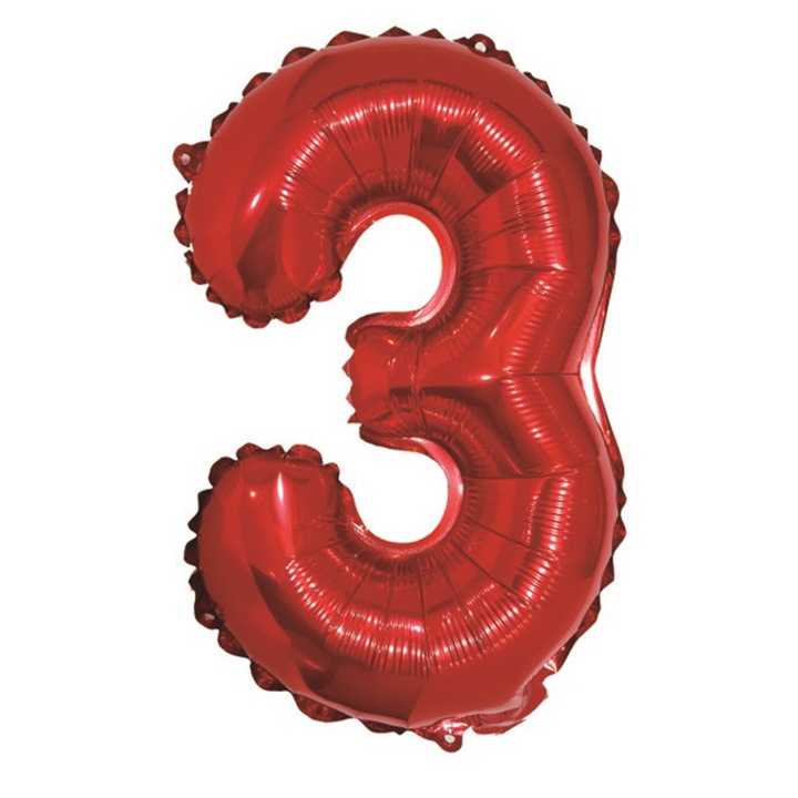 Balon party, folie metalizata rosu, 40 cm, cifra 3